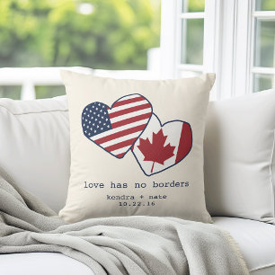USA and Canada Heart Flags Wedding Cushion