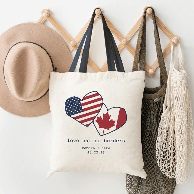 USA and Canada Heart Flags Wedding Tote Bag (Creator Uploaded)