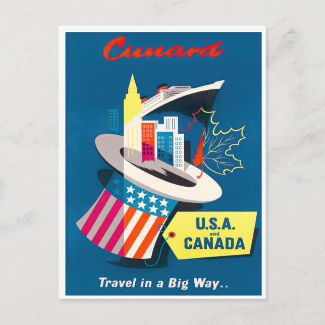 USA and Canada vintage travel postcard (Front)