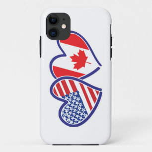 USA and Canadian Flag Hearts iPhone 11 Case