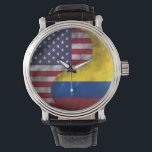 USA and Colombia Dual Flag Yin Yang Wedding Gift Watch<br><div class="desc">American and Colombian flag stylishly combined in the classic yin yang shape. A great way to show unity between Colombia and America. Makes an ideal wedding gift for a international or intercultural wedding for the groom, groomsman, best man, or father of the bride or groom during the wedding ceremony or...</div>
