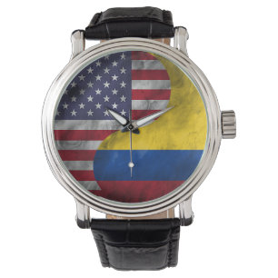 USA and Colombia Dual Flag Yin Yang Wedding Gift Watch