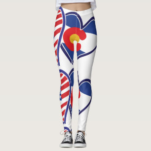 USA and Colorado Flag Hearts Leggings