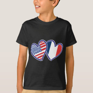 USA and France Love Hearts T-Shirt