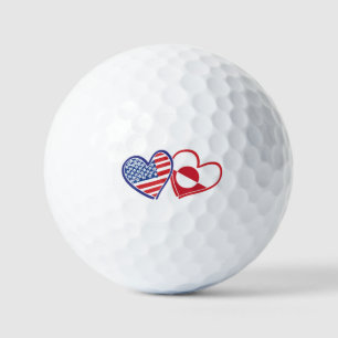 USA and Greenland Flag Hearts Golf Balls