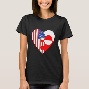 USA and Greenland Flags Heart T-Shirt
