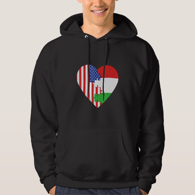 USA and Hungary Flags Heart Hoodie (Front)