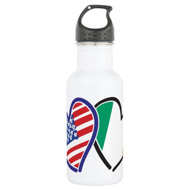 USA And Ireland Patriotic Love Hearts 532 Ml Water Bottle (Front)