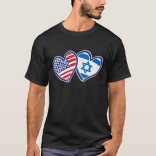 USA and Israel Heart Flag T-Shirt