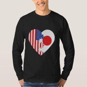 USA and Japan Flags Heart T-Shirt