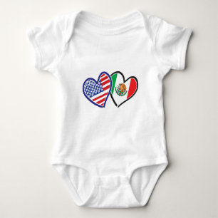 USA and Mexico Patriotic Flag Hearts Baby Bodysuit