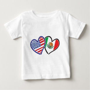 USA and Mexico Patriotic Flag Hearts Baby T-Shirt