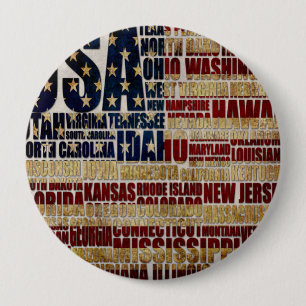 USA and their federal states in stars and stripes 10 Cm Round Badge