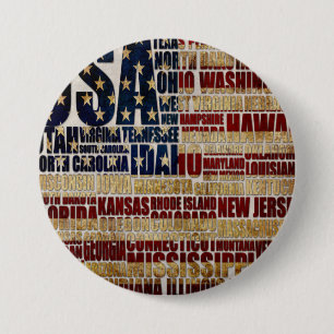 USA and their federal states in stars and stripes 7.5 Cm Round Badge