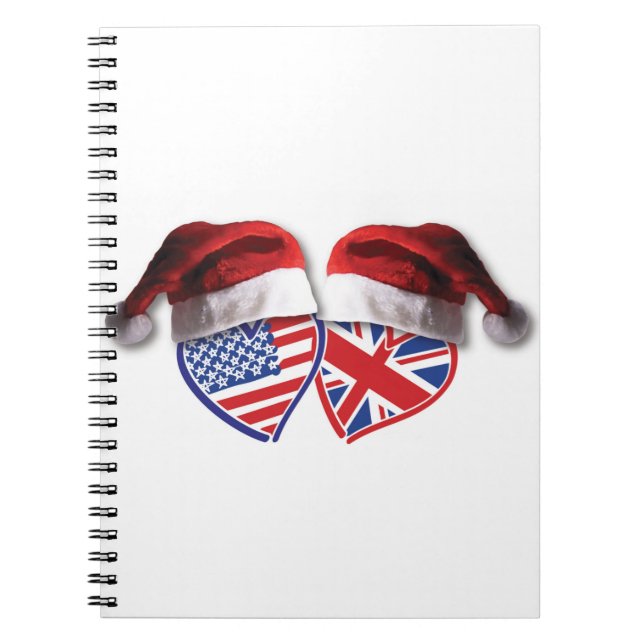 USA and UK Flag Heart Santas Notebook (Front)