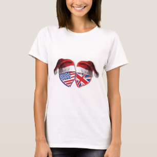 USA and UK Flag Heart Santas T-Shirt
