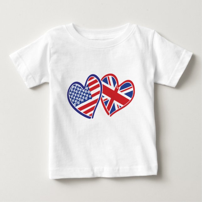 USA and UK Flag Hearts Baby T-Shirt (Front)