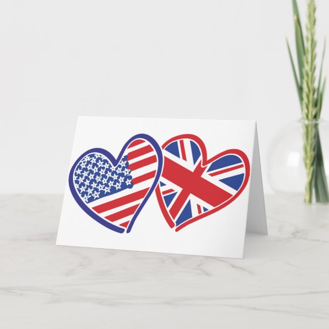 USA and UK Flag Hearts Card (Front)