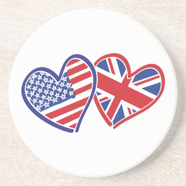 USA and UK Flag Hearts Coaster (Front)