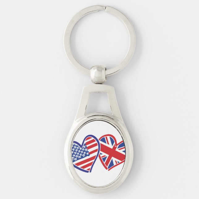USA and UK Flag Hearts Key Ring (Front)