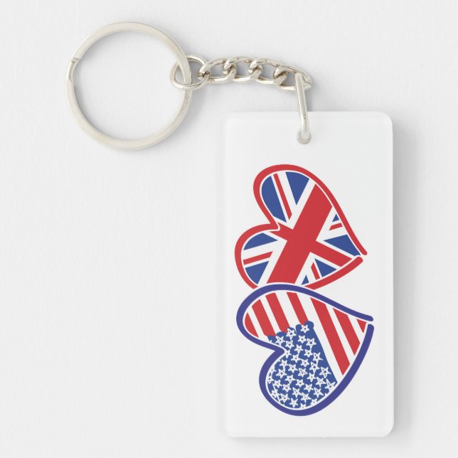 USA and UK Flag Hearts Key Ring (Front)