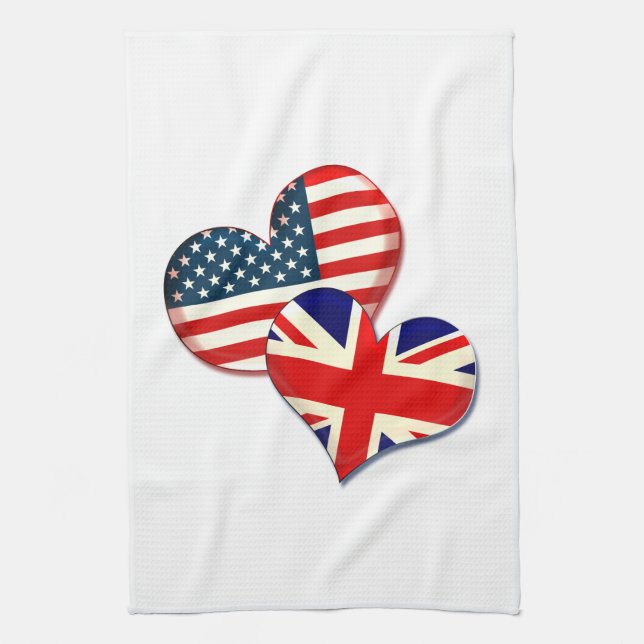 USA and UK hearts Tea Towel (Vertical)