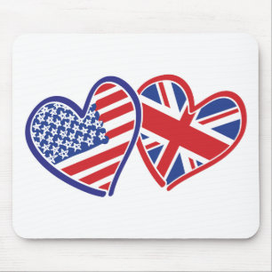 USA and UK In Hearts Showing the Love Mouse Pad
