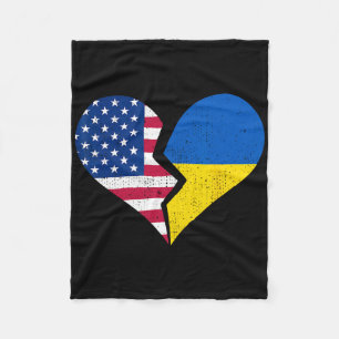 Usa And Ukraine Flags – Broken Heart Symbol Vintag Fleece Blanket
