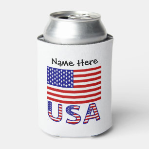 USA and United States America Flag Personalised  Can Cooler