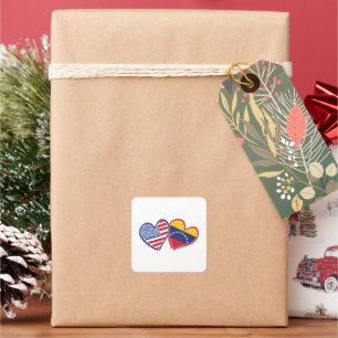 USA and Venezuela Flag Hearts Square Sticker