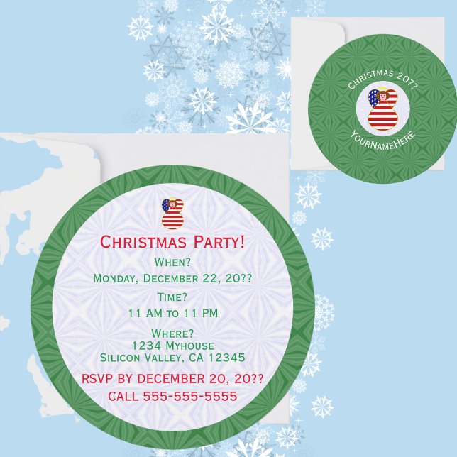 USA Angel Christmas Flag Personalised Text Invitation (Creator Uploaded)