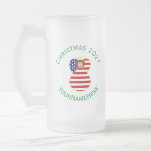 USA Angel Red Hair Christmas Flag Personalised Frosted Glass Beer Mug