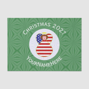 USA Angel Red Hair Christmas Flag Personalised  Tissue Paper