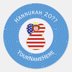 USA Angel Red Hair Hanukkah Flag Personalised Classic Round Sticker