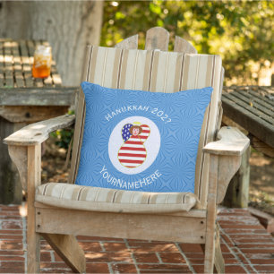 USA Angel Red Hair Hanukkah Flag Personalised Cushion