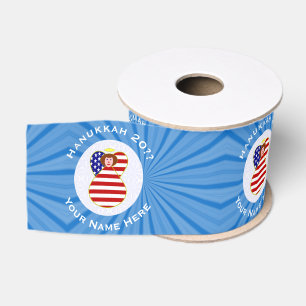 USA Angel Red Hair Hanukkah Flag Personalised  Grosgrain Ribbon