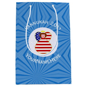 USA Angel Red Hair Hanukkah Flag Personalised Medium Gift Bag