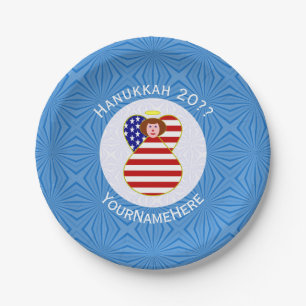 USA Angel Red Hair Hanukkah Flag Personalised  Paper Plate