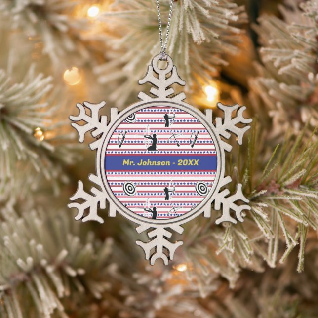 USA Archery Silhouette Pattern Snowflake Pewter Christmas Ornament (Tree)