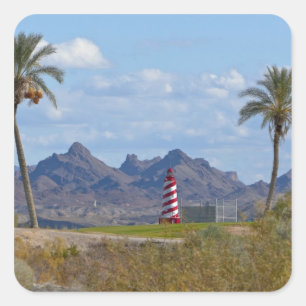 USA, Arizona, Lake Havasu City. Lighthouse next Square Sticker
