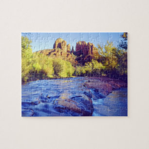 USA, Arizona, Sedona. Cathedral Rock reflecting 2 Jigsaw Puzzle