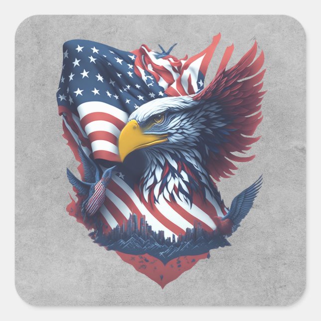 USA Art Freedom Patriotism Eagle Red White & Blue  Square Sticker (Front)
