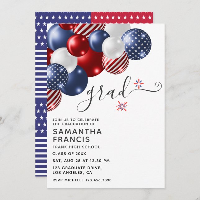 USA Balloon Graduation Party Invitation (Front/Back)