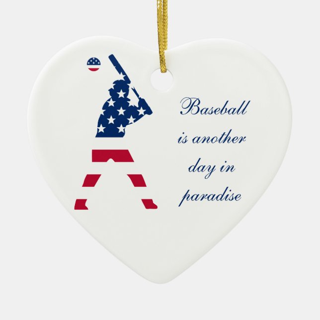USA Baseball player American flag Ceramic Tree Decoration (Front)