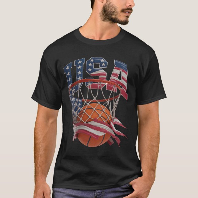 USA Basketball Shirt, Patriotic American Flag Hoop T-Shirt (Front)
