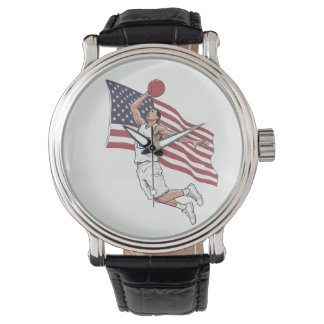 USA Basketball Slam Dunk American Flag Color Art Watch