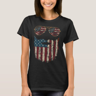 Usa Beard And Sunglasses 4th Of July Facial Hair T-Shirt