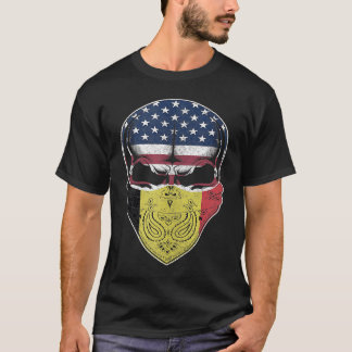 USA Belgium Roots  Belgian American Flag Skull Tan T-Shirt