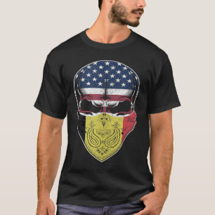 USA Belgium Roots Belgian American Flag Skull Tan T-Shirt
