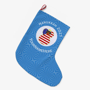 USA Black Angel Hanukkah Flag Personalised Large Christmas Stocking